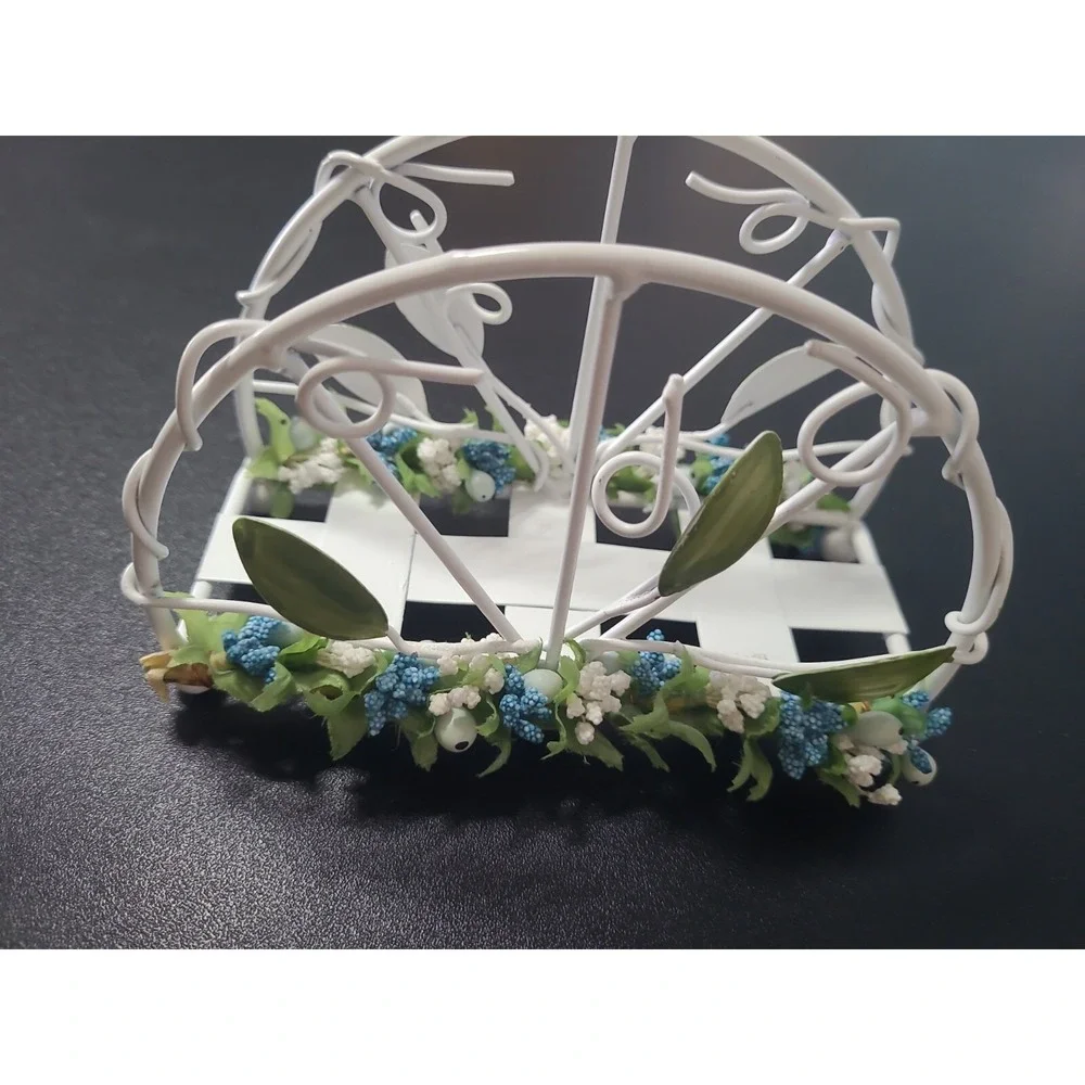 Vintage Shabby Chic accent basket‎ home decor napkin card holder blue cream sage